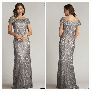 Elegant Gray Lace Off-Shoulder Dress